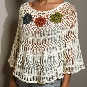 Bohemian Crocheted Cropped Poncho Size One Size Fits All